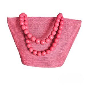 💥Talbot Woven Beaded Handle Pink Bag